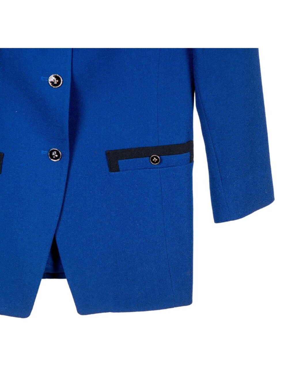 Kasper VTG Wool Jacket 6 Womens Blue Black Piping Button Colorblock 1980s - Picture 3 of 6